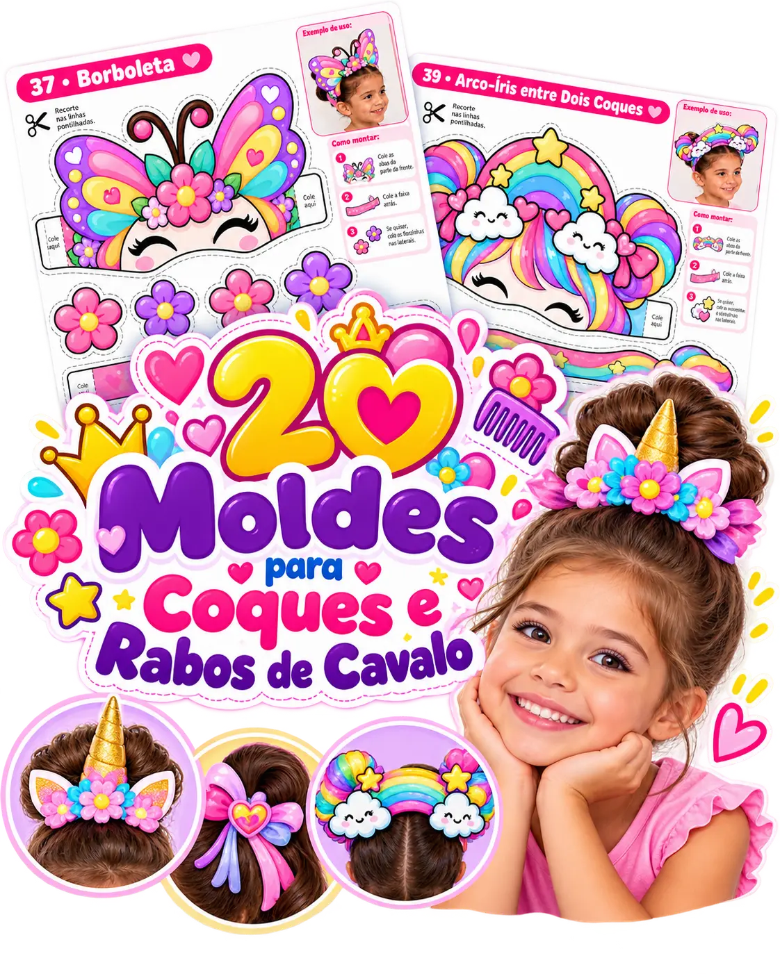 20 Moldes para Coques e Rabos de Cavalo